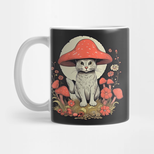 Funny Cute Cottagecore Aesthetic Cat with Mushroom Hat fairycore by masterpiecesai